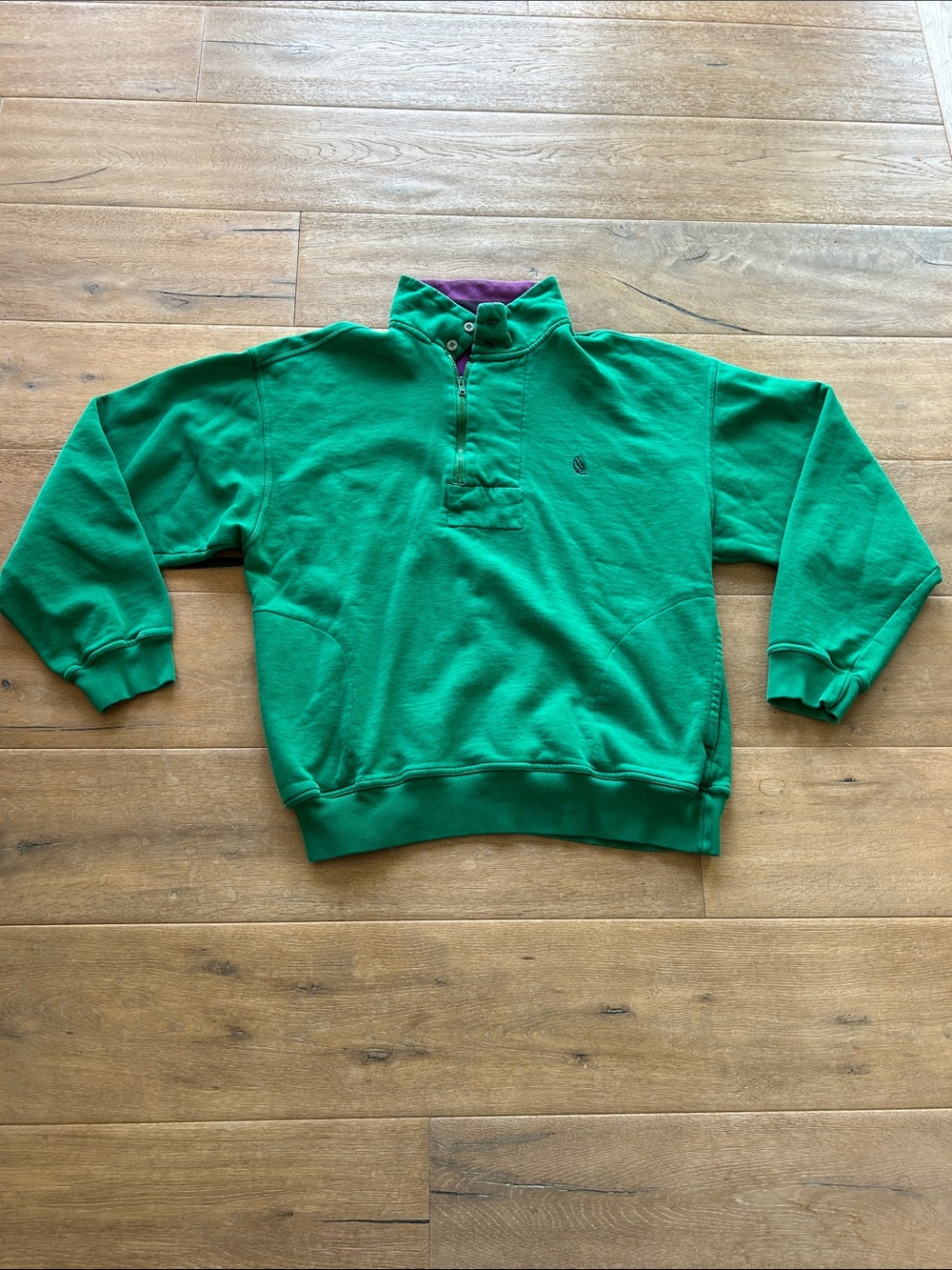 Vintage Nautica Green Half-Zip Pullover with Purple Collar Accent